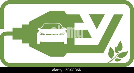 Logo EV Green car Illustration de Vecteur