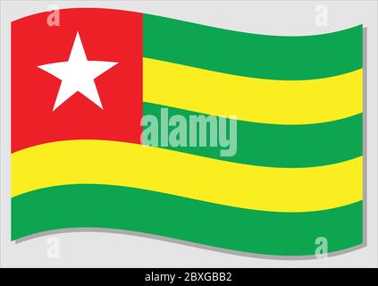 Drapeau de l'agité du Togo graphique vectoriel. Drapeau togolais agitant. Drapeau du Togo wavin dans le vent est un symbole de liberté et d'indépendance. Illustration de Vecteur