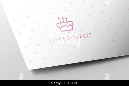 Carte d'anniversaire maquette sur papier blanc et motifs coeur. Icône Joyeux anniversaire Illustration de Vecteur