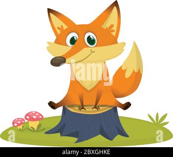 Fox dans l'herbe - une illustration de dessin animé pour enfants - image vectorielle stylisée. Pour l'impression, la création de vidéos ou de graphiques Web, l'interface utilisateur, la carte, le bon de commande Illustration de Vecteur