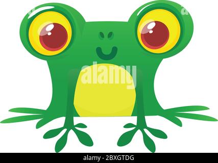 Une grenouille est assise sur un fond blanc. Grenouille d'illustration isolée dans un style de dessin animé. Illustration de Vecteur