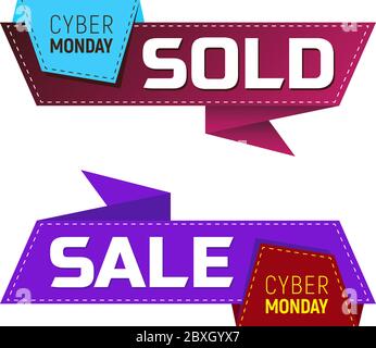 Cyber monday vendu et vente des bannières ou des étiquettes pour la promotion marketing. Illustration vectorielle isolée sur fond blanc. Parfait pour la publicité Illustration de Vecteur