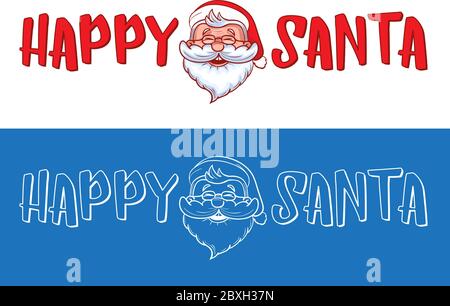 Design du logo du Père Noël pour les cartes de vœux de Noël, les cadeaux, les bannières, les étiquettes et les étiquettes. Illustration de personnage de dessin animé drôle avec texte isolé sur le coup Illustration de Vecteur