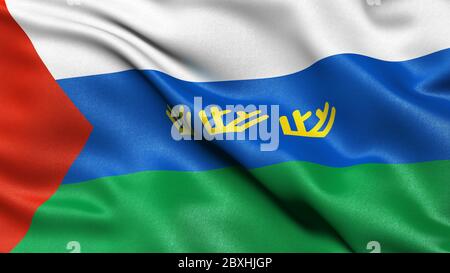 Drapeau de l'oblast de Tyumen agitant dans le vent. Illustration 3D. Banque D'Images