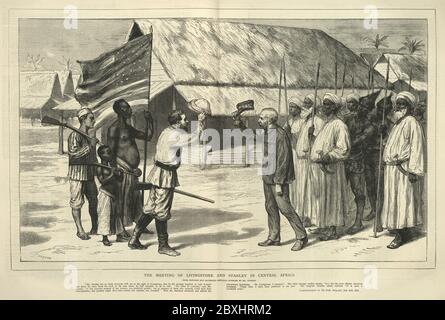 Dr Livingstone, je suppose. Rencontre entre David Livingstone et Henry Morton Stanley. Journal illustré graphique, 1872 Banque D'Images