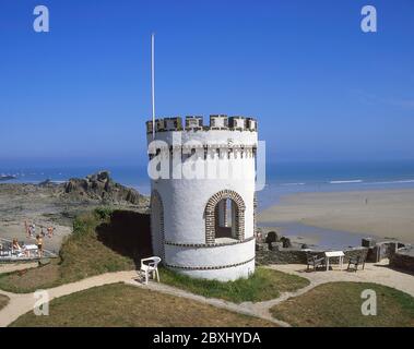 Vue sur la plage, Locquirec, Finistère, Bretagne, France Banque D'Images