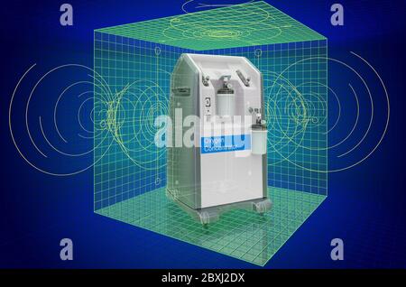 Visualisation modèle CAO 3d du concentrateur d'oxygène domestique, photocalque. Rendu 3D Banque D'Images