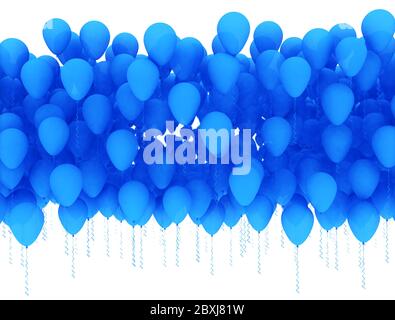 Bulles bleues flottantes isolées sur fond blanc. Rendu 3D Banque D'Images