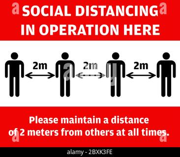 Avis de distanciation sociale pour les personnes. La distanciation sociale en opération ici. Veuillez maintenir une distance de 2 mètres des autres en tout temps. Illustration vectorielle Illustration de Vecteur