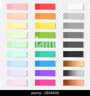 Jeu d'autocollants de papier vectoriel sur fond transparent. Notes adhésives réalistes colorées isolées. Grande collection de rouge, orange, jaune, vert, bleu, p Illustration de Vecteur