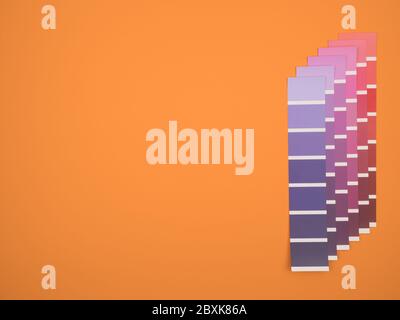 Palette de couleurs violet, rose, rouge. Nombreuses nuances de violet sur fond orange. Banque D'Images
