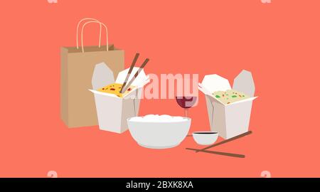 Illustration isolée vectorielle de la nourriture chinoise Takeaway Illustration de Vecteur