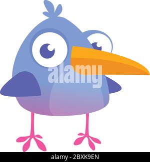 Dessin animé bleu oiseau frais. Illustration vectorielle d'un oiseau bleu de forêt isolé sur blanc. Icône oiseau Illustration de Vecteur