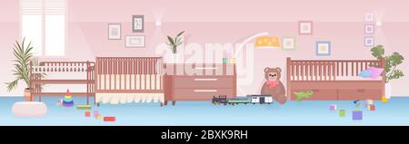 intérieur moderne de la chambre des enfants vide aucune personne chambre des enfants avec lit de bébé pour nouveau-né illustration vectorielle horizontale Illustration de Vecteur