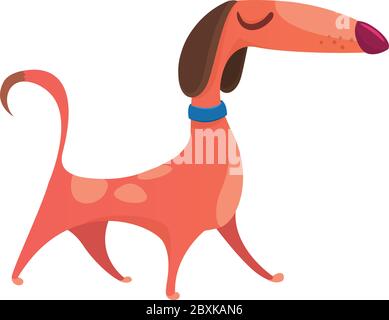 Dessin animé chien drôle de marche. Illustration de la conception plate Illustration de Vecteur
