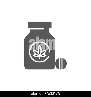 Symbole de vecteur de bouteille de cannabis en forme de pilules isolé sur fond blanc Illustration de Vecteur