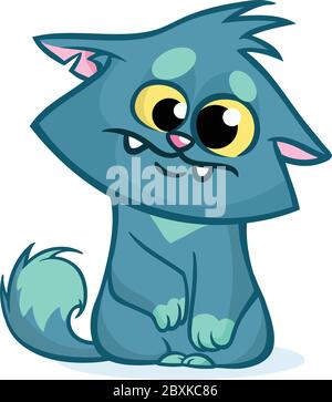Dessin animé mignon sourire bleu gros chat. Dessin animé gros chat Illustration de Vecteur
