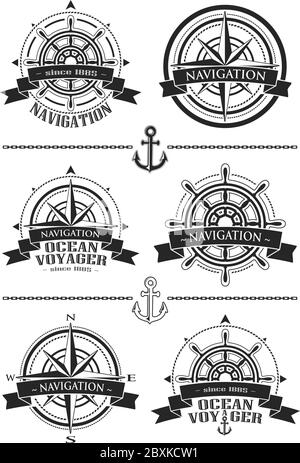 Logos nautiques avec windrose et vecteur volant Illustration de Vecteur