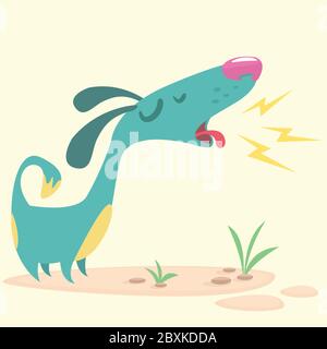Chien de dessin animé Pinscher. Illustration vectorielle du chien aboyant. Motif icône de chiot bleu Illustration de Vecteur