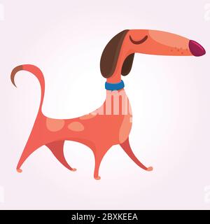 Dessin animé mignon et rouge de race Dachshund. Illustration vectorielle isolée sur fond blanc Illustration de Vecteur