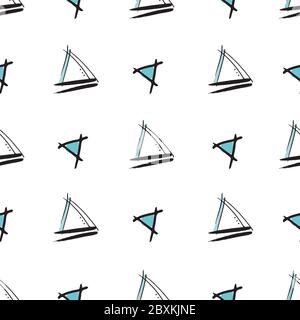 Triangles enfant triangles esquissés avec bleu au centre dessin à la main vector répétition sans couture avec des dessins à l'encre. Motif de surface Illustration de Vecteur