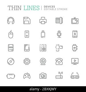 Ensemble d'icônes de ligne associées aux périphériques. Contour modifiable Illustration de Vecteur
