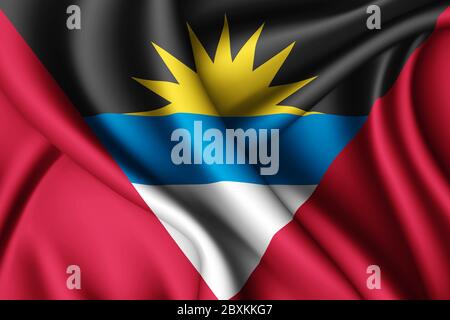 rendu 3d avec drapeau de soie d'Antigua-et-Barbuda Banque D'Images