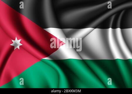 Rendu 3d avec drapeau de soie de Jordanie Banque D'Images