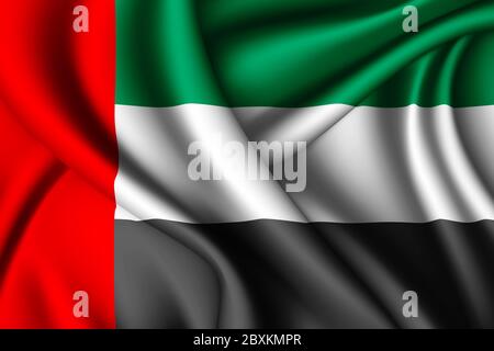 Rendu 3d avec drapeau de soie des Émirats arabes Unis Banque D'Images
