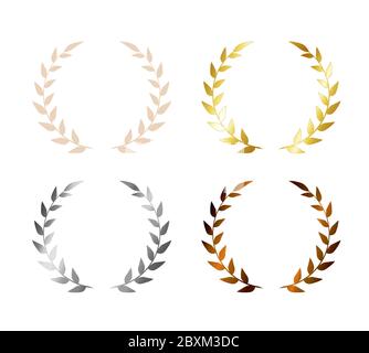 Ensemble d'icônes de couronne de feuilles Laurel. Certificat de la couronne à olives Vector. Or, argent, bronze, beige. Emblème de la couronne pour un gagnant. Graphique Illustration de Vecteur
