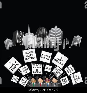 Mouvement international des droits de l'homme les vies noires comptent avec les personnes manifestant pacifiquement sur fond urbain générique Banque D'Images
