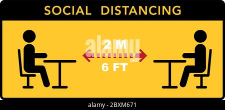 Restez à distance dans les restaurants et les cafés. Les tables des visiteurs sont situées à une distance de sécurité. Illustration vectorielle Illustration de Vecteur