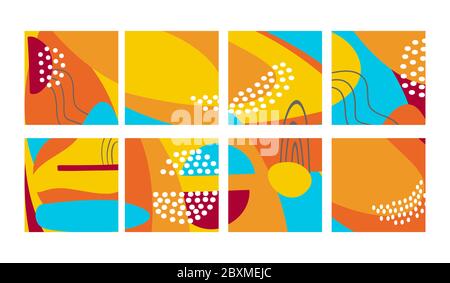 Ensemble de formes colorées dessinées à la main, objets de caniche, collage de lignes et de points, arrière-plan moderne et tendance à motif abstrait pour les bannières de conception. Orange Illustration de Vecteur