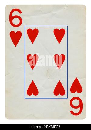 Six de coeur Vintage playing card - isolated on white (chemin inclus) Banque D'Images