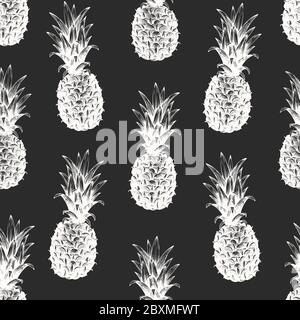Motif sans couture de fruits dessinés à la main. Illustrations vectorielles d'ananas sur tableau de craie. Fond de cuisine vintage Illustration de Vecteur