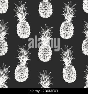 Motif sans couture de fruits dessinés à la main. Illustrations vectorielles d'ananas sur tableau de craie. Fond de cuisine vintage Illustration de Vecteur