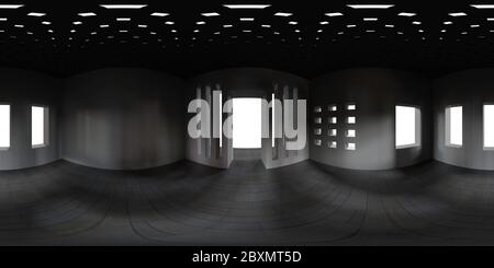 Carte HDRI 8K, arrière-plan panoramique d'environnement sphérique, rendu abstrait de source lumineuse intérieure à contraste élevé (rendu 3d équirectangulaire) Banque D'Images