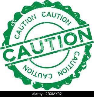 Grunge vert mot attention rond joint caoutchouc tampon sur fond blanc Illustration de Vecteur