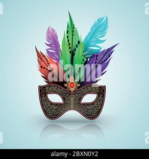 Carnaval avec masque d'or et illustration vectorielle en plumes pour le festival du carnaval Illustration de Vecteur