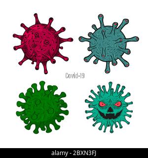 Illustration du vecteur de couleur rouge du dessin du personnage du coronavirus pour anti-covid-19. Illustration de Vecteur