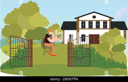 l'homme joue avec son chien dans un jardin Illustration de Vecteur