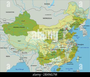 Carte politique modifiable très détaillée avec couches séparées. Chine. Illustration de Vecteur