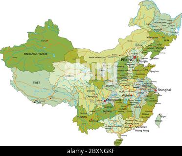 Carte politique modifiable très détaillée avec couches séparées. Chine. Illustration de Vecteur