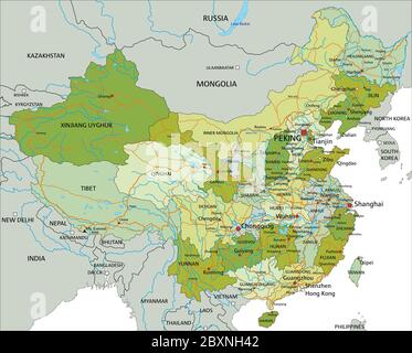 Carte politique modifiable très détaillée avec couches séparées. Chine. Illustration de Vecteur