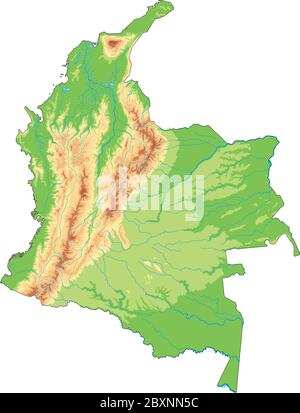 Carte physique Colombie haute détaillée. Illustration de Vecteur