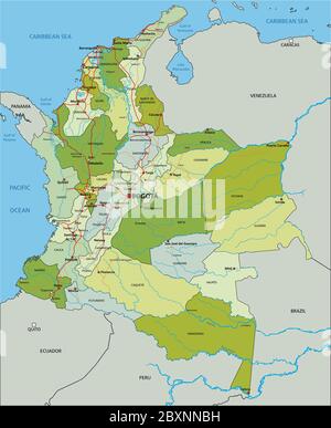 Carte politique modifiable très détaillée avec couches séparées. Colombie. Illustration de Vecteur