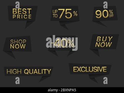 Ensemble d'étiquettes noires avec texte doré Illustration de Vecteur