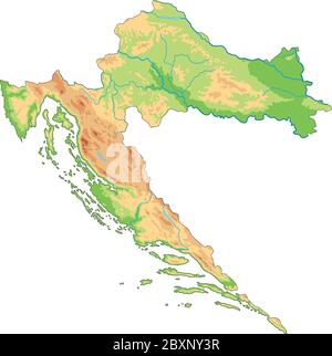 Carte physique de Croatie haute détaillée. Illustration de Vecteur