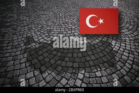 Carte et drapeau de la Turquie, fond pavé, illustration 3D Banque D'Images