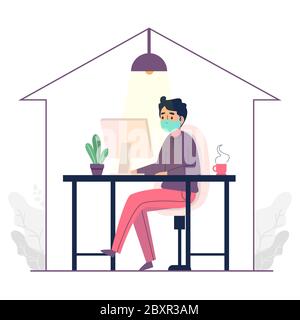 Homme travaillant à la maison concept illustration vectorielle. dessin à plat illustration vectorielle Banque D'Images
